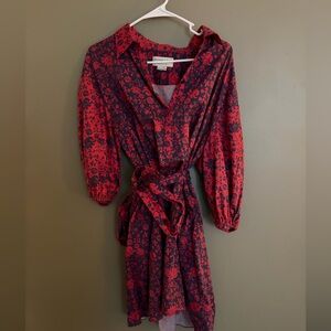 Sachin + Babi / Anthropologie  Raspberry Red Floral Long Sleeve Mini Dress